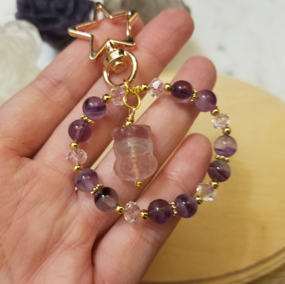 Crystal star keychain fluorite and faceted clear quartz with fluorite sailormoon